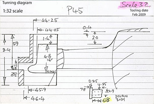 Cross section diagram of casting P45